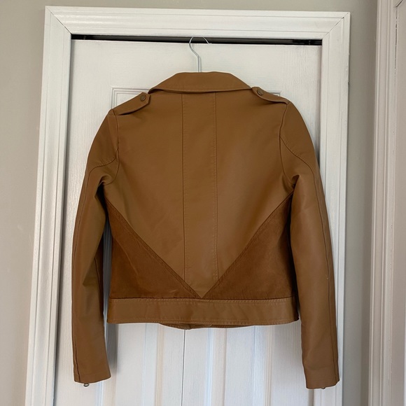 Tan faux leather and suede detail jacket - Picture 5 of 7
